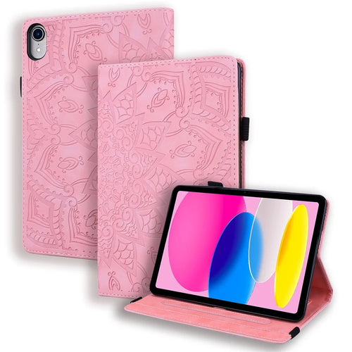 For iPad (2025) / 10.9 (2022) PU Leather Case Stand Imprinted Flower Pattern Tablet Cover with Card Slot - Pink - 1
