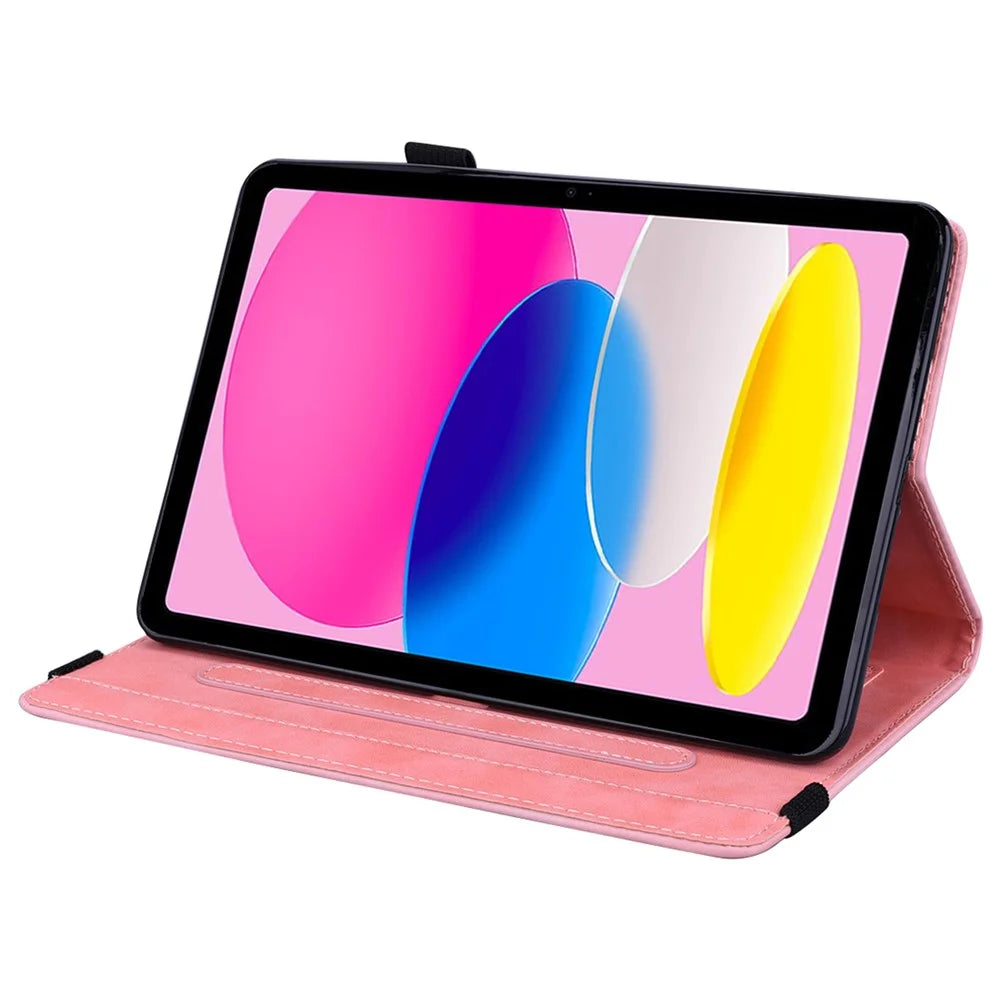 For iPad (2025) / 10.9 (2022) PU Leather Case Stand Imprinted Flower Pattern Tablet Cover with Card Slot - Pink - 3