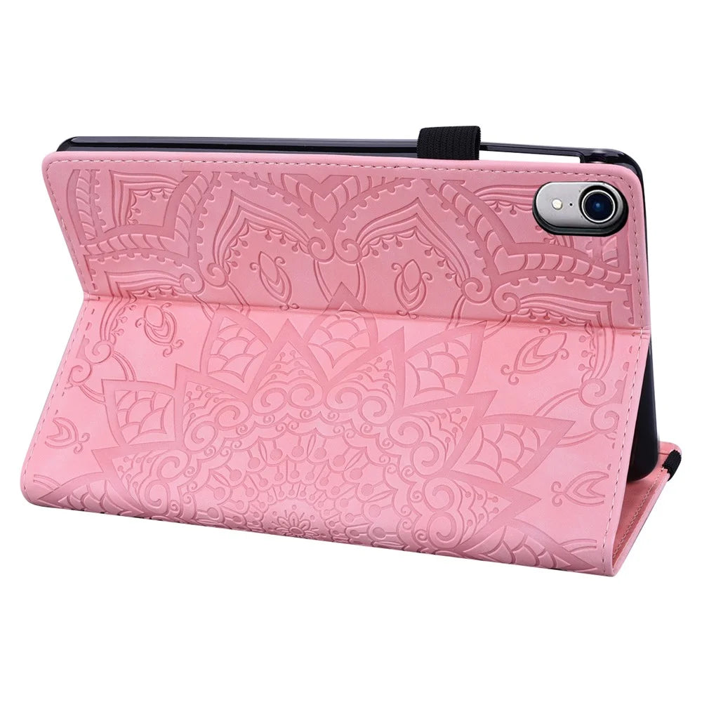 For iPad (2025) / 10.9 (2022) PU Leather Case Stand Imprinted Flower Pattern Tablet Cover with Card Slot - Pink - 4