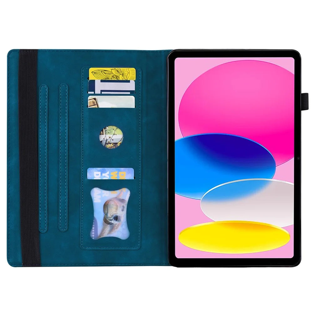 For iPad (2025) / 10.9 (2022) Business Folio Stand Case PU Leather Wallet Auto Wake / Sleep Tablet Cover with Elastic Band and Pencil Holder - Blue - 2
