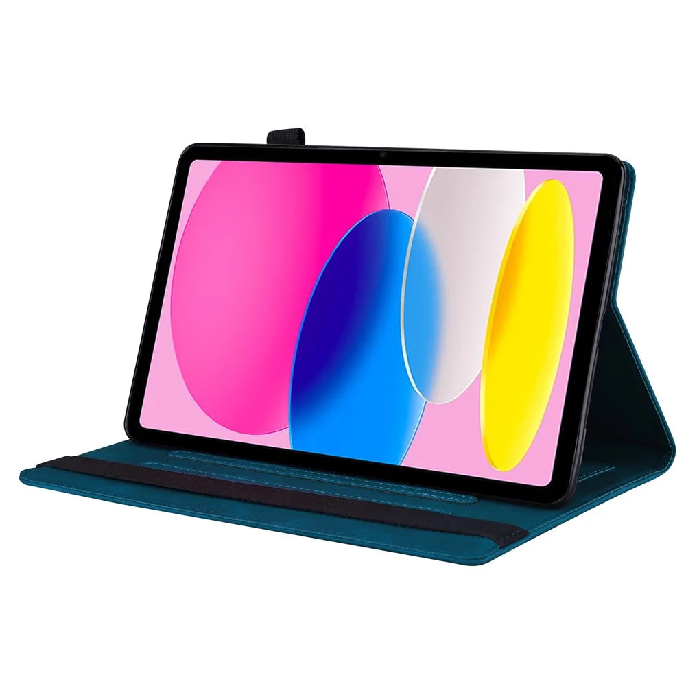 For iPad (2025) / 10.9 (2022) Business Folio Stand Case PU Leather Wallet Auto Wake / Sleep Tablet Cover with Elastic Band and Pencil Holder - Blue - 3