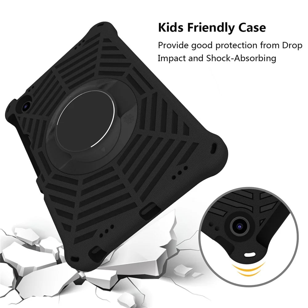 For Lenovo Tab M10 Plus (3rd Gen) / Xiaoxin Pad 2022 10.6 inch Spider Web Texture Shockproof EVA Case 360 Degree Rotation Kickstand Anti-scratch Cover with Shoulder Strap - Black - 4