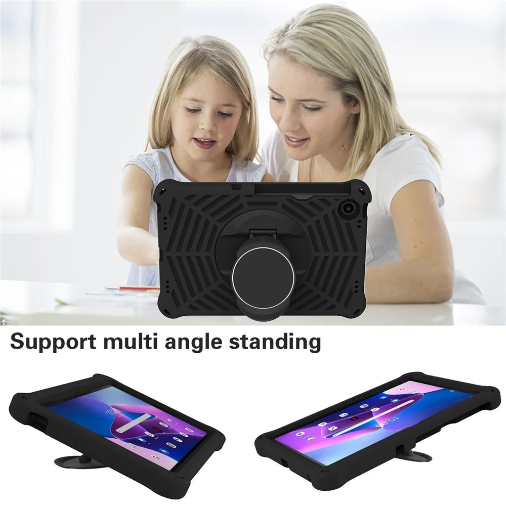 For Lenovo Tab M10 Plus (3rd Gen) / Xiaoxin Pad 2022 10.6 inch Spider Web Texture Shockproof EVA Case 360 Degree Rotation Kickstand Anti-scratch Cover with Shoulder Strap - Black - 5