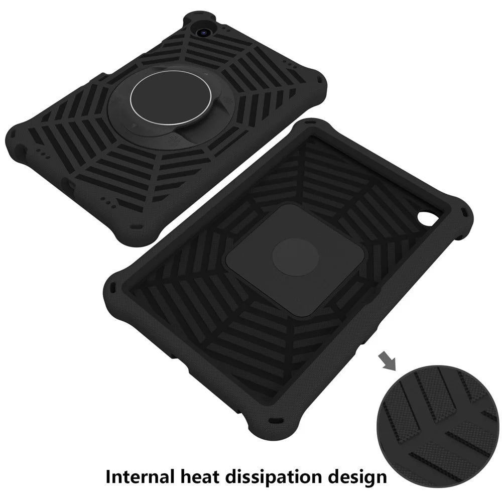 For Lenovo Tab M10 Plus (3rd Gen) / Xiaoxin Pad 2022 10.6 inch Spider Web Texture Shockproof EVA Case 360 Degree Rotation Kickstand Anti-scratch Cover with Shoulder Strap - Black - 6