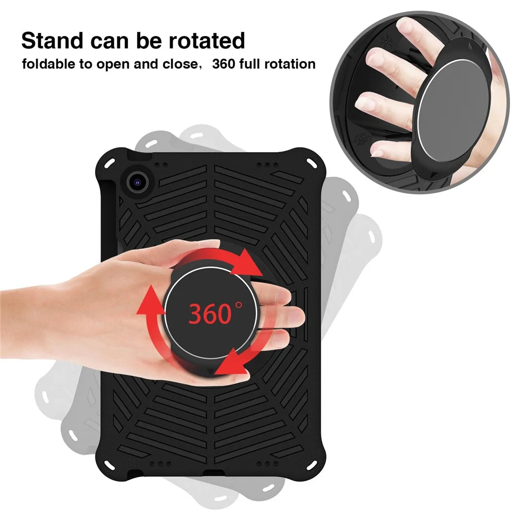 For Lenovo Tab M10 Plus (3rd Gen) / Xiaoxin Pad 2022 10.6 inch Spider Web Texture Shockproof EVA Case 360 Degree Rotation Kickstand Anti-scratch Cover with Shoulder Strap - Black - 7