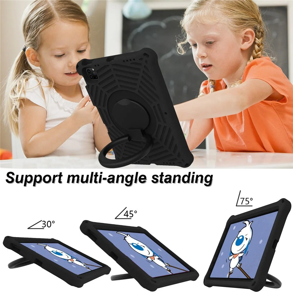 For iPad Pro 11-inch (2018) / (2020) / (2021) / (2022) / Air (2020) / (2022) Shockproof Case Spider Web Texture Kickstand Hand Grip Tablet Cover with Shoulder Strap - Black - 4