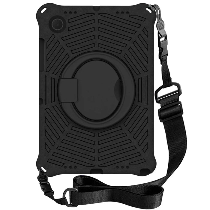 For Samsung Galaxy Tab A8 10.5 (2021) / (2022) Spider Web Texture Hand Grip Kickstand Tablet Cover Scratch-resistant Case with Shoulder Strap - Black - 2