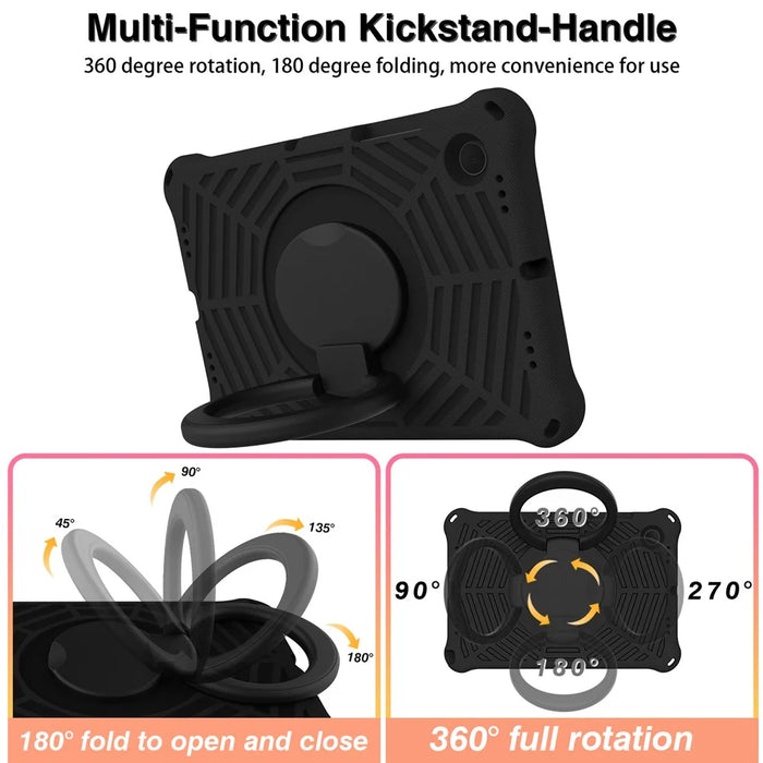 For Samsung Galaxy Tab A8 10.5 (2021) / (2022) Spider Web Texture Hand Grip Kickstand Tablet Cover Scratch-resistant Case with Shoulder Strap - Black - 3