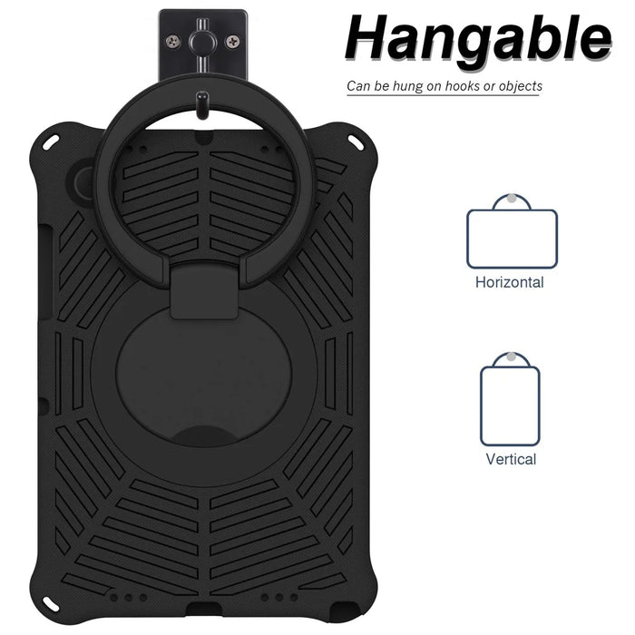 For Samsung Galaxy Tab A8 10.5 (2021) / (2022) Spider Web Texture Hand Grip Kickstand Tablet Cover Scratch-resistant Case with Shoulder Strap - Black - 7