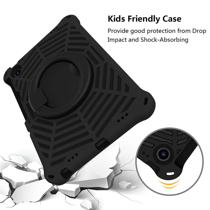 For Lenovo Tab M10 Plus (3rd Gen) / Xiaoxin Pad 2022 10.6 inch Shockproof Spider Web Texture Tablet Cover Kickstand Hand Grip Tablet Case with Shoulder Strap - Black - 4