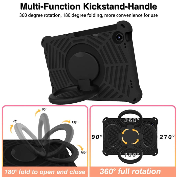 For Lenovo Tab M10 Plus (3rd Gen) / Xiaoxin Pad 2022 10.6 inch Shockproof Spider Web Texture Tablet Cover Kickstand Hand Grip Tablet Case with Shoulder Strap - Black - 6
