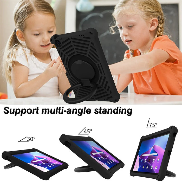 For Lenovo Tab M10 Plus (3rd Gen) / Xiaoxin Pad 2022 10.6 inch Shockproof Spider Web Texture Tablet Cover Kickstand Hand Grip Tablet Case with Shoulder Strap - Black - 7