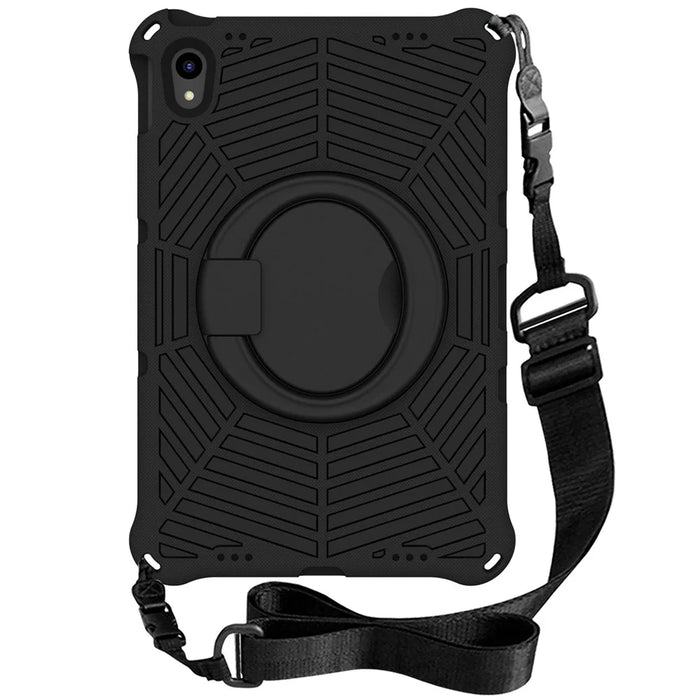 For Lenovo Tab P11 TB-J606F (11")  /  Tab P11 Plus Protective Kickstand Case Spider Web Texture Tablet Cover with Shoulder Strap - Black - 2