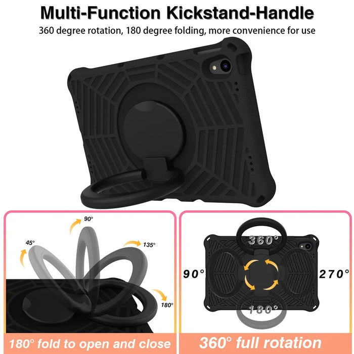 For Lenovo Tab P11 TB-J606F (11")  /  Tab P11 Plus Protective Kickstand Case Spider Web Texture Tablet Cover with Shoulder Strap - Black - 5