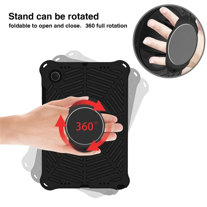 For Samsung Galaxy Tab A8 10.5 (2021) / (2022) Spider Web Texture EVA Protective Tablet Case Kickstand 360 Degree Rotation Anti-scratch Cover with Shoulder Strap - Black - 4