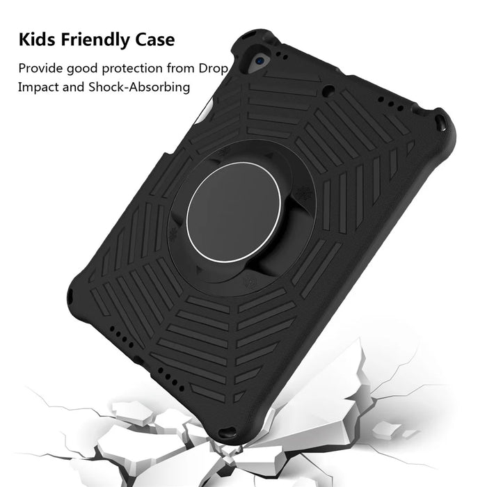For iPad 10.2 (2021) / (2020) / (2019) Kids Spider Web Texture Tablet Case Sturdy EVA Rotation Kickstand Cover with  Shoulder Carrying Strap - Black - 2