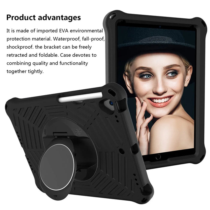 For iPad 10.2 (2021) / (2020) / (2019) Kids Spider Web Texture Tablet Case Sturdy EVA Rotation Kickstand Cover with  Shoulder Carrying Strap - Black - 3