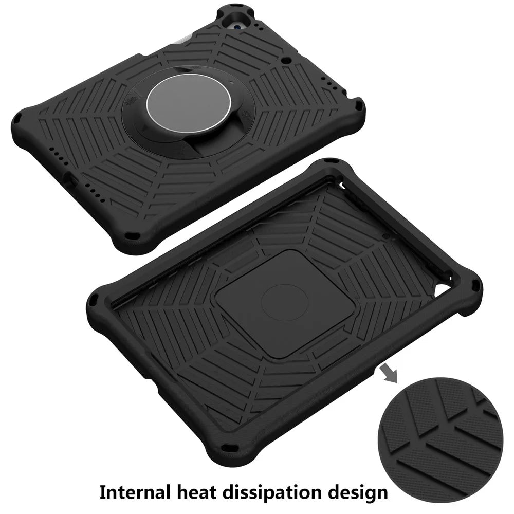 For iPad 10.2 (2021) / (2020) / (2019) Kids Spider Web Texture Tablet Case Sturdy EVA Rotation Kickstand Cover with  Shoulder Carrying Strap - Black - 4