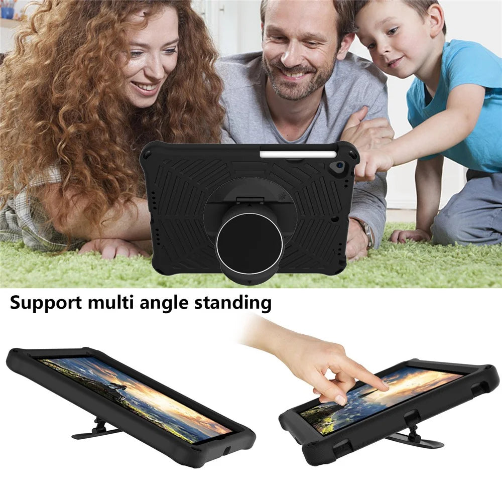 For iPad 10.2 (2021) / (2020) / (2019) Kids Spider Web Texture Tablet Case Sturdy EVA Rotation Kickstand Cover with  Shoulder Carrying Strap - Black - 5