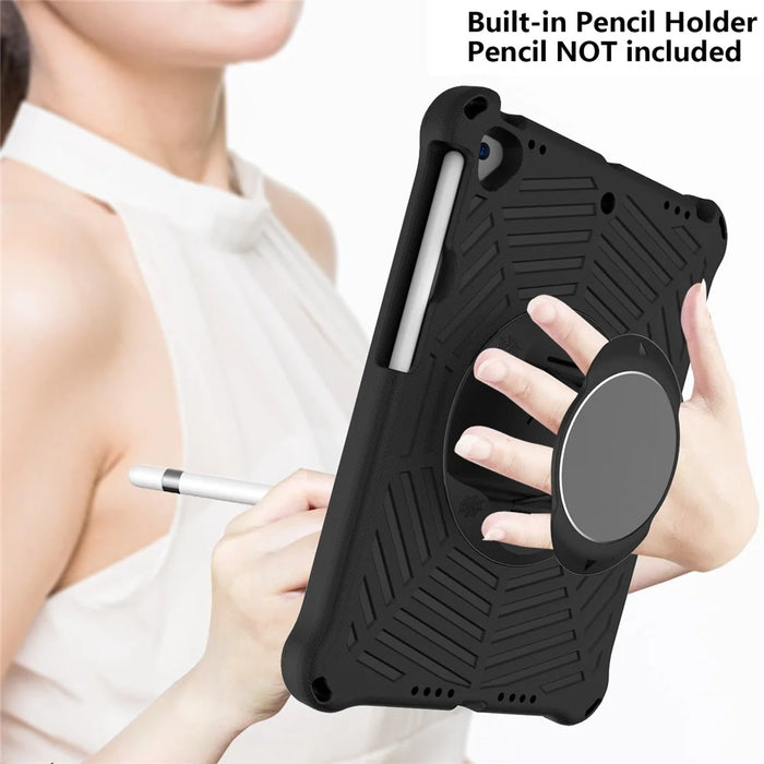 For iPad 10.2 (2021) / (2020) / (2019) Kids Spider Web Texture Tablet Case Sturdy EVA Rotation Kickstand Cover with  Shoulder Carrying Strap - Black - 6