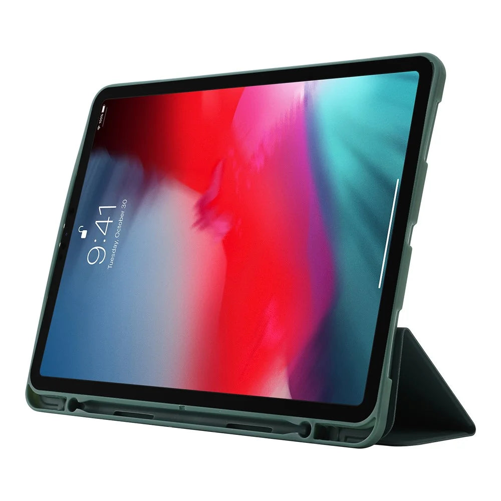 For iPad Pro 11 (2022) / (2021) / (2020) / (2018) Tri-fold Stand Skin-touch PU Leather Tablet Case Shockproof Auto Wake / Sleep Cover with Pen Slot - Blackish Green - 3
