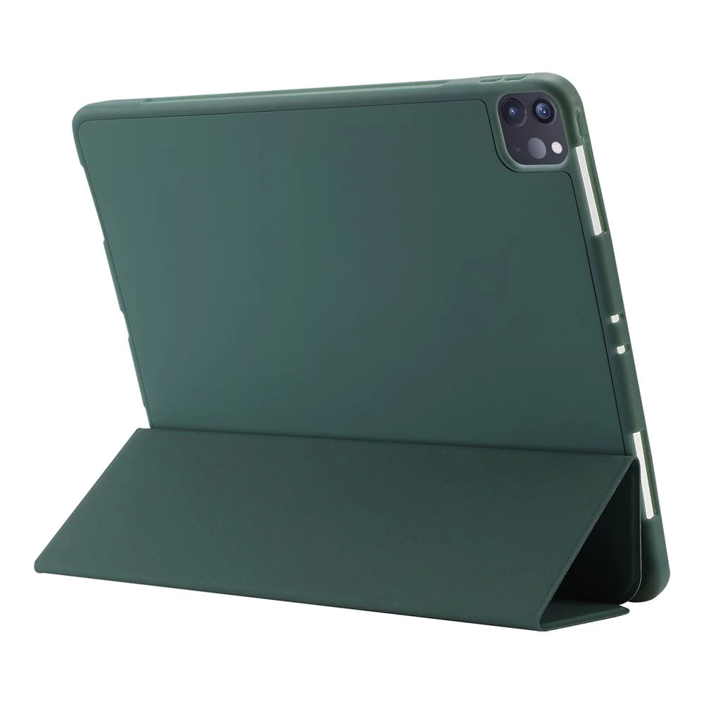 For iPad Pro 12.9 (2022) / (2021) / (2020) Skin-touch PU Leather Case Full Protection Tri-fold Stand Tablet Cover with Auto Wake / Sleep Cover and Pen Slot - Blackish Green - 4