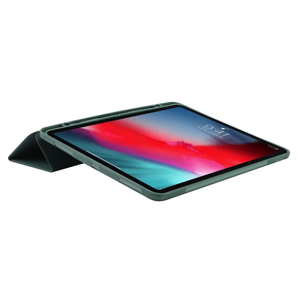 For iPad Pro 12.9 (2022) / (2021) / (2020) Skin-touch PU Leather Case Full Protection Tri-fold Stand Tablet Cover with Auto Wake / Sleep Cover and Pen Slot - Blackish Green - 5