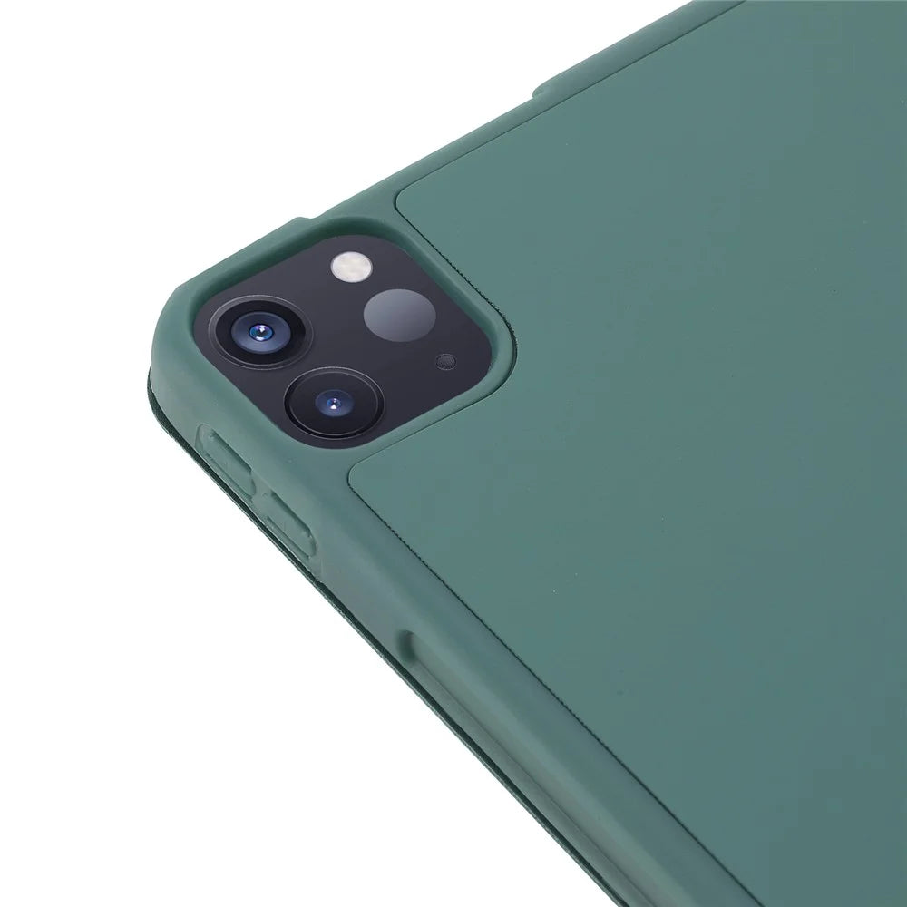 For iPad Pro 12.9 (2022) / (2021) / (2020) Skin-touch PU Leather Case Full Protection Tri-fold Stand Tablet Cover with Auto Wake / Sleep Cover and Pen Slot - Blackish Green - 6
