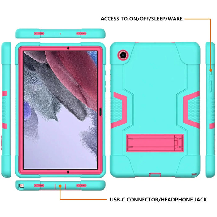 For Samsung Galaxy Tab A8 10.5 (2021) / (2022) Protective Cover, Shockproof Silicone + PC Hybrid Tablet Case with Kickstand - Mint Green / Rose - 2