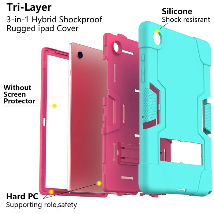 For Samsung Galaxy Tab A8 10.5 (2021) / (2022) Protective Cover, Shockproof Silicone + PC Hybrid Tablet Case with Kickstand - Mint Green / Rose - 4