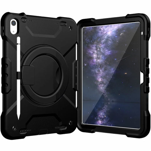 For iPad (2025) / 10.9 (2022) Shockproof Tablet Case Rotary Kickstand PC + Silicone Tablet Cover with Shoulder Strap - All Back - 2