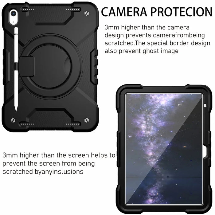 For iPad (2025) / 10.9 (2022) Shockproof Tablet Case Rotary Kickstand PC + Silicone Tablet Cover with Shoulder Strap - All Back - 3