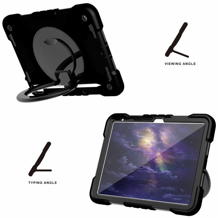 For iPad (2025) / 10.9 (2022) Shockproof Tablet Case Rotary Kickstand PC + Silicone Tablet Cover with Shoulder Strap - All Back - 5