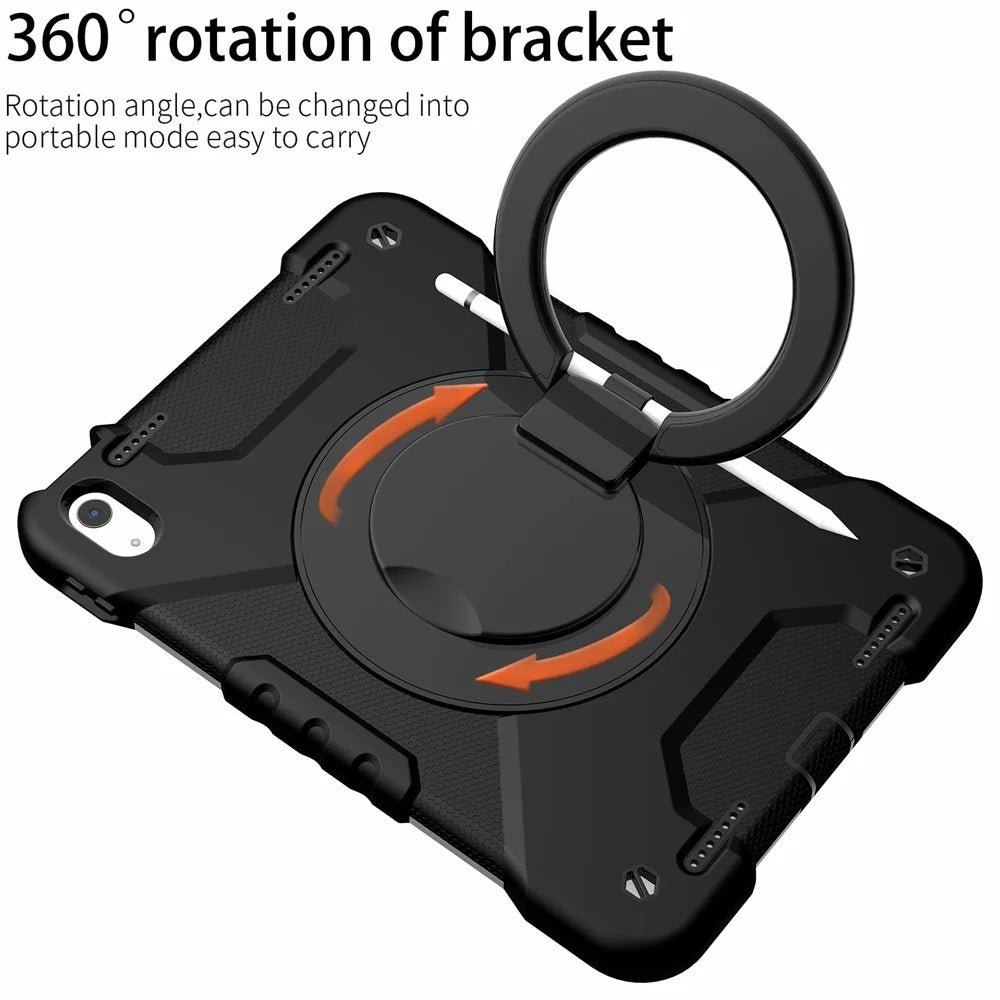 For iPad (2025) / 10.9 (2022) Shockproof Tablet Case Rotary Kickstand PC + Silicone Tablet Cover with Shoulder Strap - All Back - 6