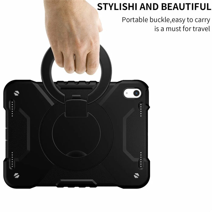 For iPad (2025) / 10.9 (2022) Shockproof Tablet Case Rotary Kickstand PC + Silicone Tablet Cover with Shoulder Strap - All Back - 7