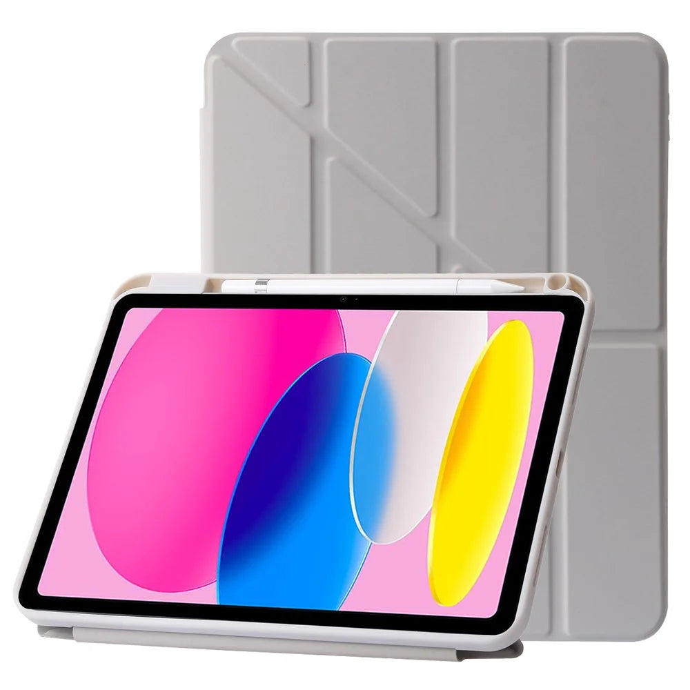 Origami Stand Tablet Cover for iPad (2025) / 10.9 (2022) Auto Wake / Sleep PU Leather + Acrylic Full Protection Case - Beige - 1