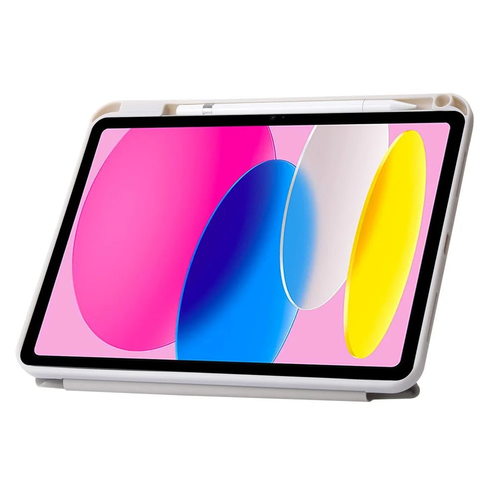 Origami Stand Tablet Cover for iPad (2025) / 10.9 (2022) Auto Wake / Sleep PU Leather + Acrylic Full Protection Case - Beige - 2