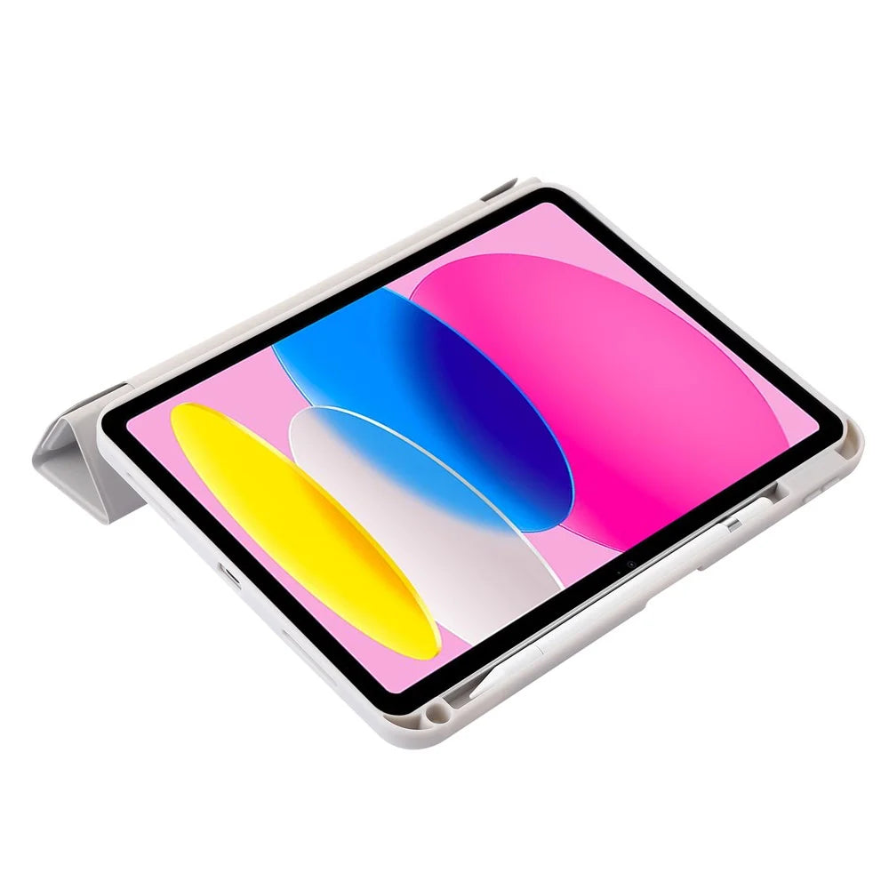 Origami Stand Tablet Cover for iPad (2025) / 10.9 (2022) Auto Wake / Sleep PU Leather + Acrylic Full Protection Case - Beige - 4