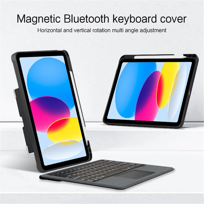 For iPad (2025) / 10.9 (2022) Leather Case + Bluetooth-Compatible Keyboard with Backlight Trackpad - Black - 6