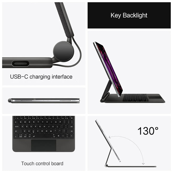 For iPad Pro 12.9 (2020) / (2021) / (2022) Magnetic Floating Bluetooth-compatible Keyboard + Leather Tablet Case - 6