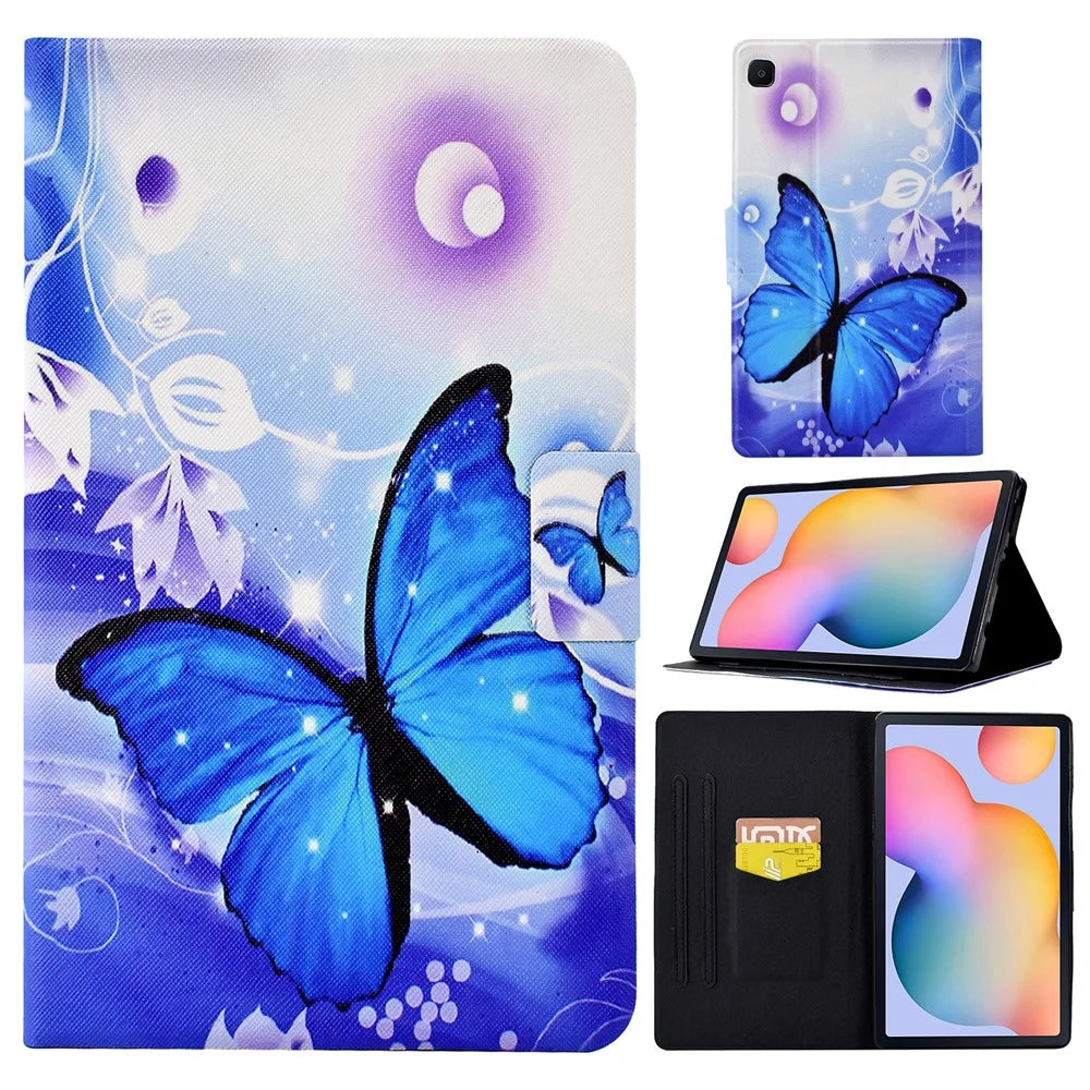 For Samsung Galaxy Tab S6 Lite (2024) / S6 Lite (2022) / S6 Lite (2020) PU Leather Pattern Printing Tablet Case - Blue Butterfly - 1