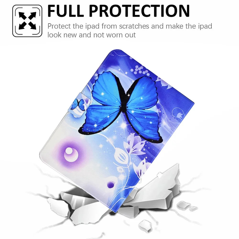 For Samsung Galaxy Tab S6 Lite (2024) / S6 Lite (2022) / S6 Lite (2020) PU Leather Pattern Printing Tablet Case - Blue Butterfly - 6