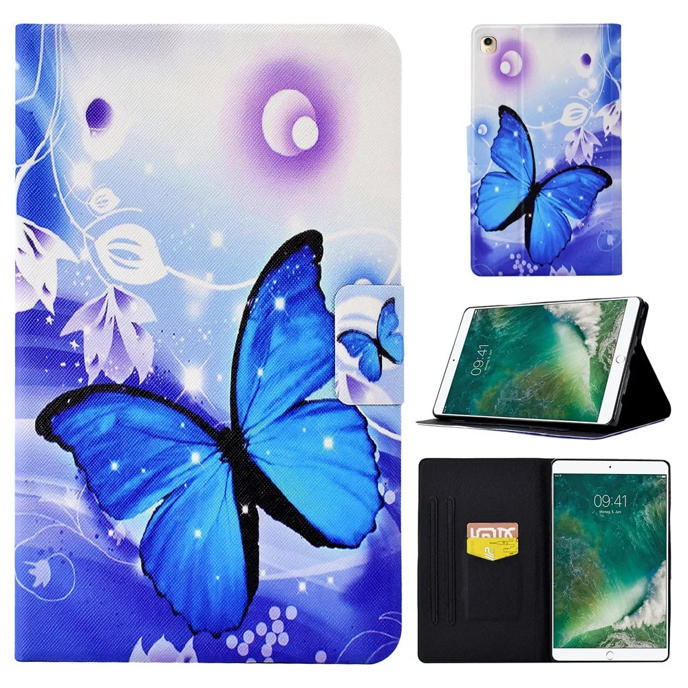 For iPad 10.2 (2021) / (2020) / (2019) / iPad Pro 10.5-inch (2017) Adjustable Stand Auto Wake / Sleep Tablet Case Pattern Printing PU Leather Card Slot Protective Cover - Blue Butterfly - 1