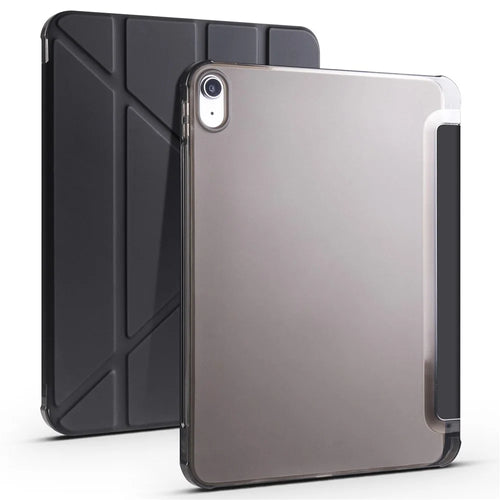 Shockproof Leather Case for iPad (2025) / 10.9 (2022) Anti-Drop Protective Case Transparent V-Fold Stand Tablet Cover with Pencil Slot - Black - 1