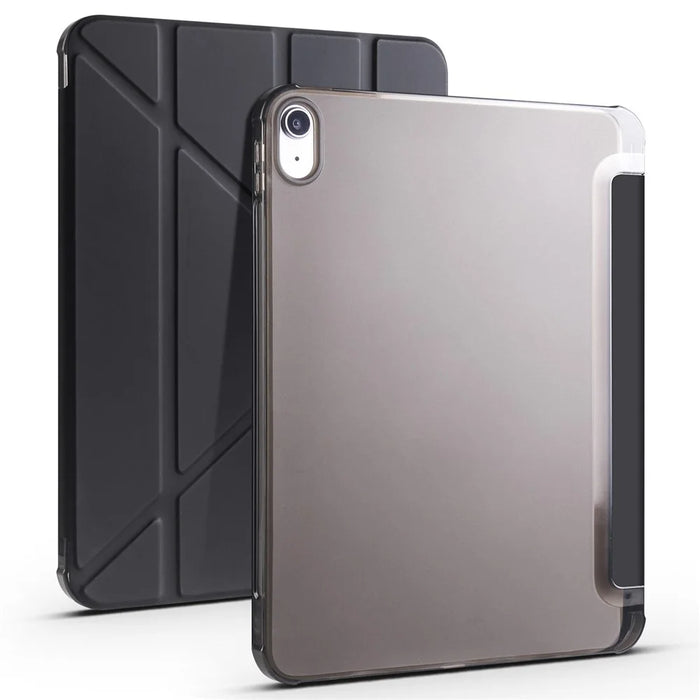 Shockproof Leather Case for iPad (2025) / 10.9 (2022) Anti-Drop Protective Case Transparent V-Fold Stand Tablet Cover with Pencil Slot - Black - 1