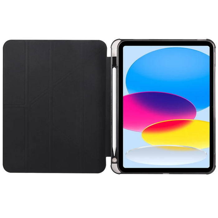 Shockproof Leather Case for iPad (2025) / 10.9 (2022) Anti-Drop Protective Case Transparent V-Fold Stand Tablet Cover with Pencil Slot - Black - 3