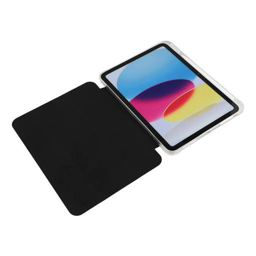 For iPad (2025) / 10.9 (2022) Tri-Fold Stand PU Leather Cover Transparent TPU Tablet Case with Pen Slot - Black - 2