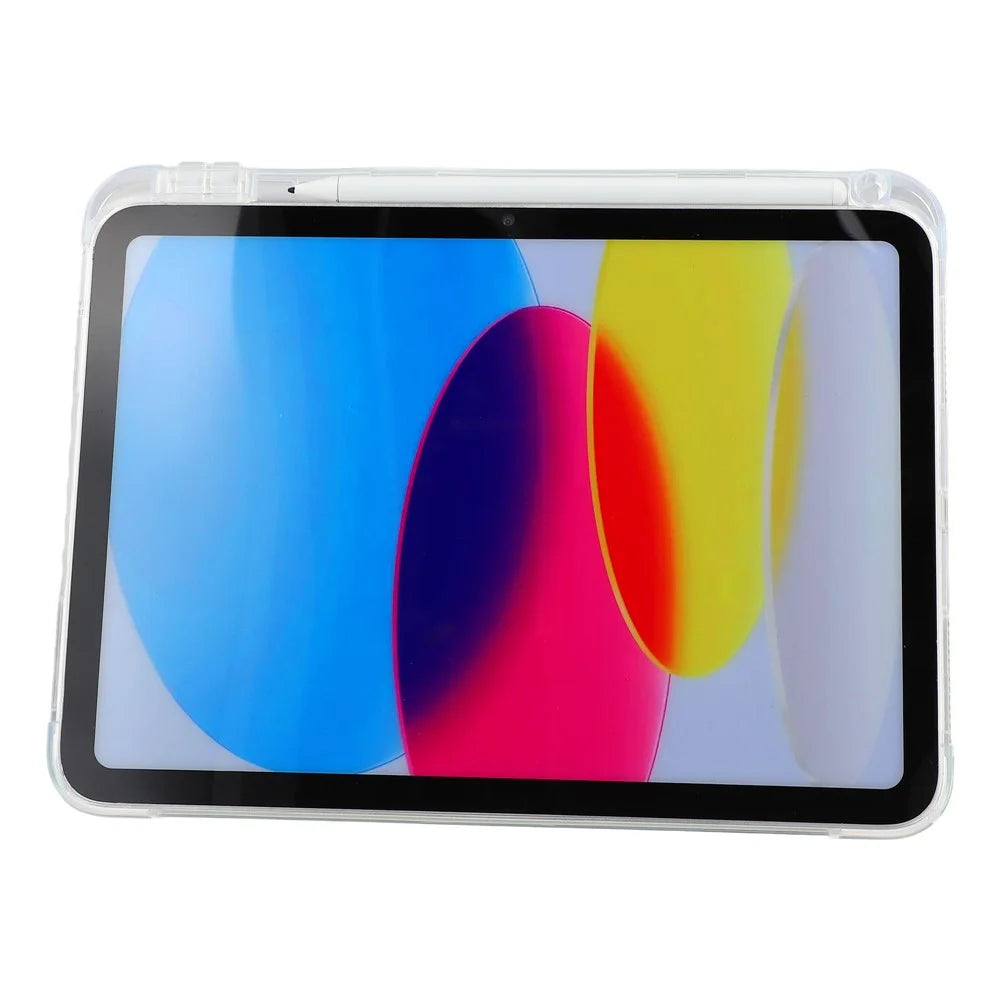 For iPad (2025) / 10.9 (2022) Tri-Fold Stand PU Leather Cover Transparent TPU Tablet Case with Pen Slot - Black - 4