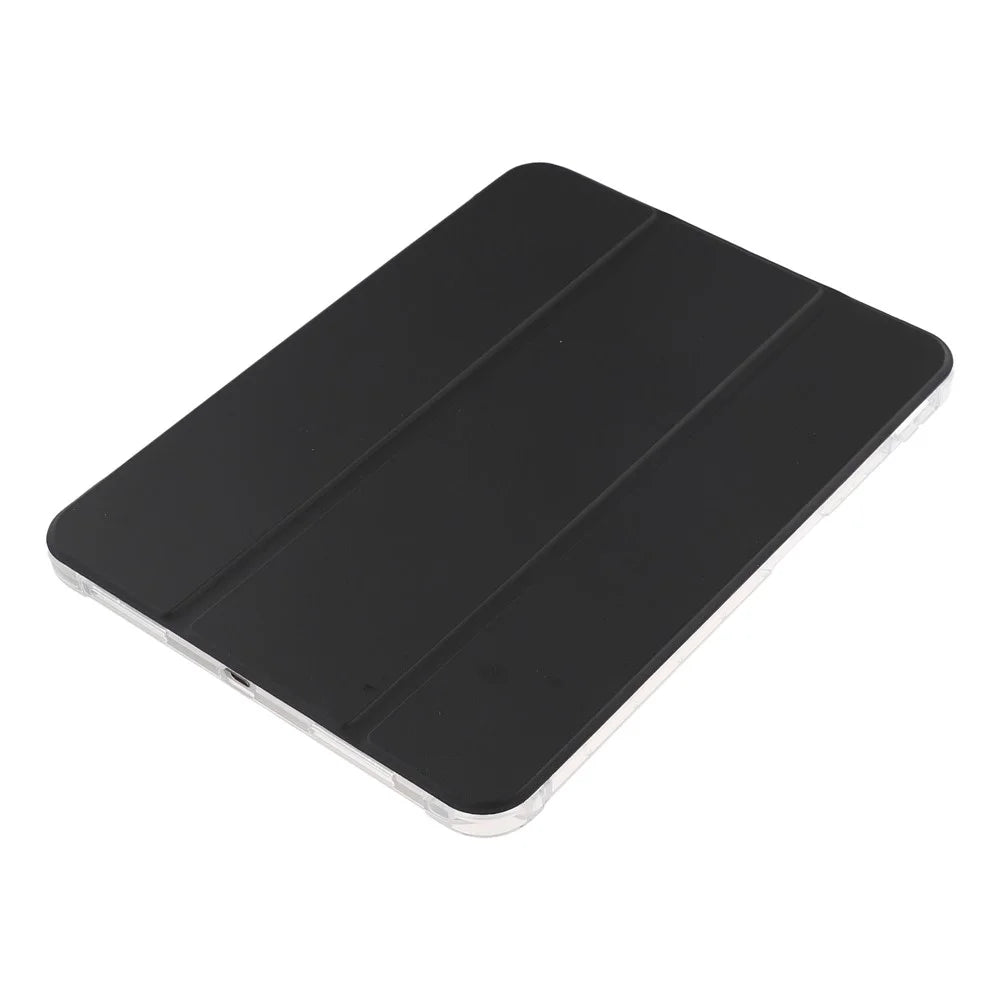 For iPad (2025) / 10.9 (2022) Tri-Fold Stand PU Leather Cover Transparent TPU Tablet Case with Pen Slot - Black - 6