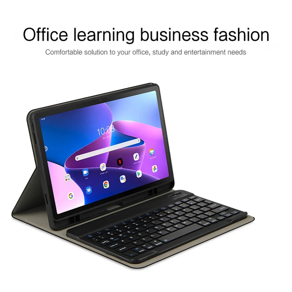 For Lenovo Tab M10 Plus (3rd Gen) Leather Stand Tablet Case with Detachable Magnetic Wireless Keyboard (Without Touchpad) - Black - 3
